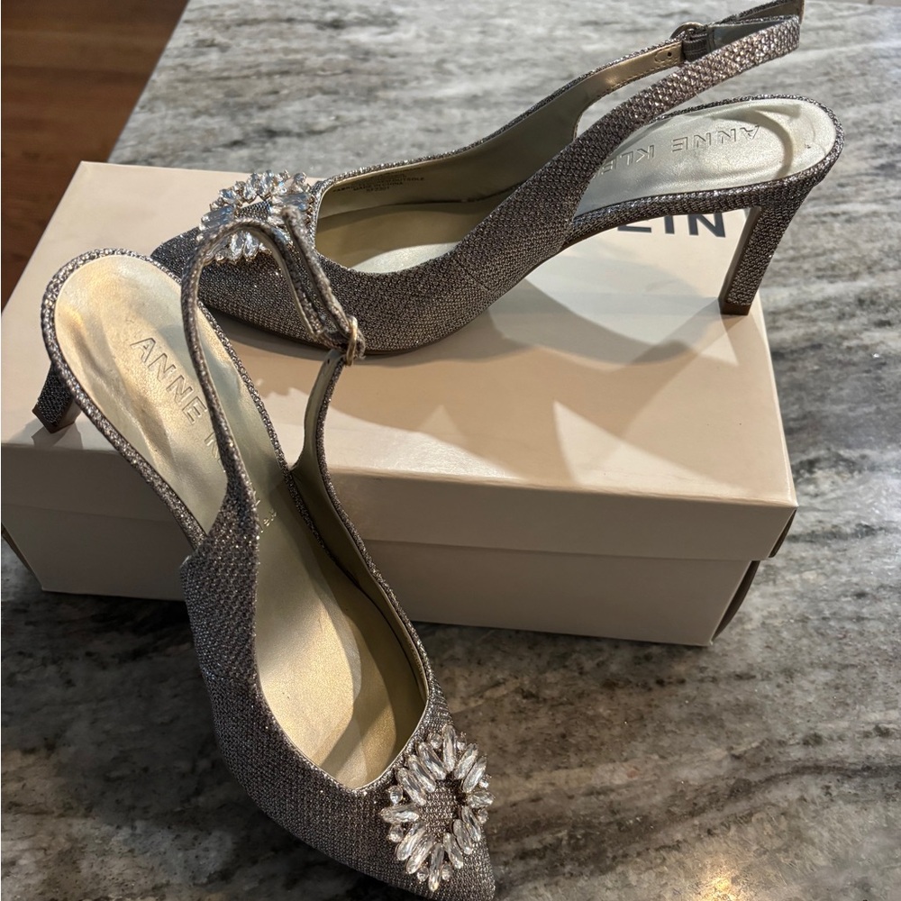 Anne Klein Silver Crystal Embellished Heels